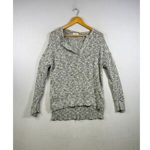 Loft Sweater‎ Womens Large Black White Marled V-Neck High-Low Knit Pullover